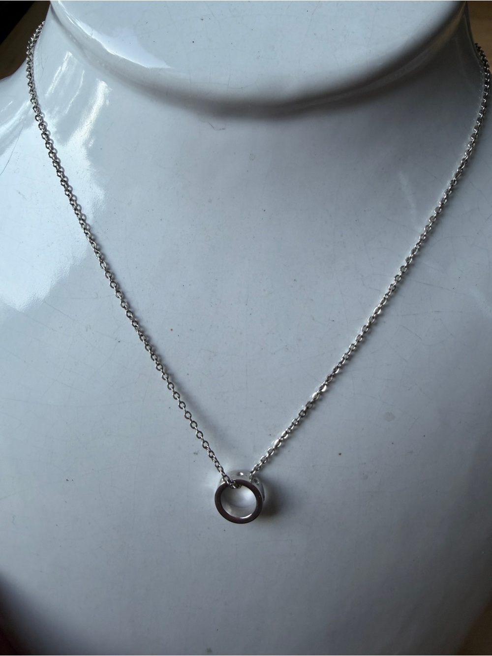 Cute simple metal ring rhinestones pendant necklace
